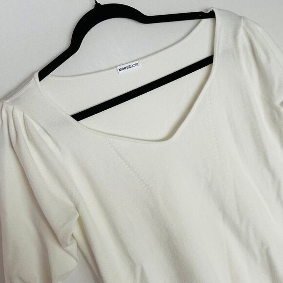 MINNIEROSE Cream Cashmere Blend V-Neck Puff 3/4 Sleeve Top - Medium‎ - Picture 1 of 9